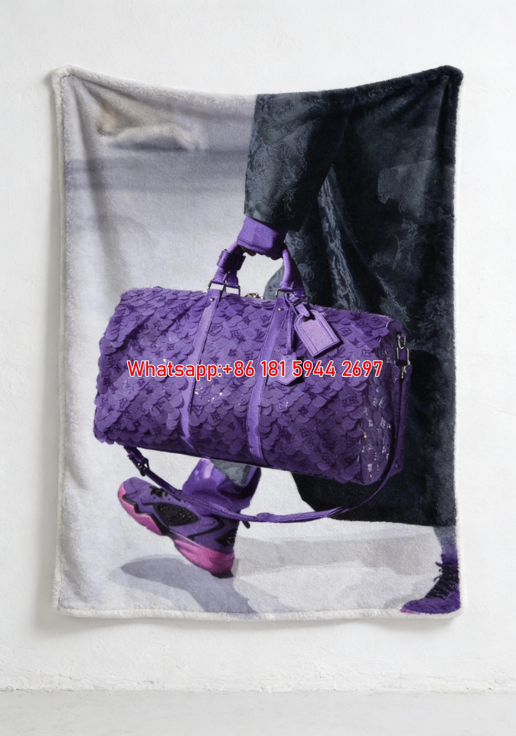 Purple Sequin LV Bag Blanket Neon LV Duffle Throw 191